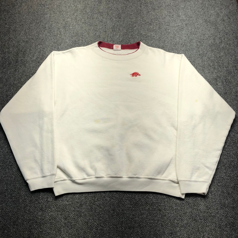 Vintage Pluma Arkansas Razorbacks Sweatshirt Mens XL White Maroon Crew Neck